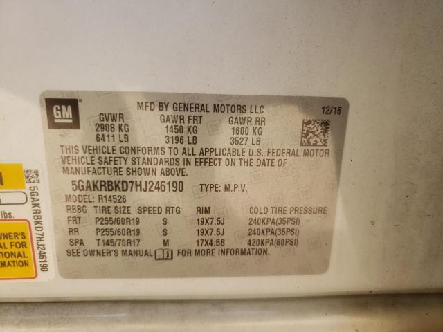 Photo 10 from auction – 2017 BUICK ENCLAVE with VIN 5GAKRBKD7HJ246190