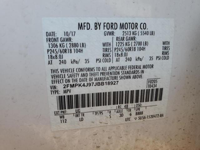 Photo 10 from auction – 2018 FORD EDGE SEL with VIN 2FMPK4J97JBB18927