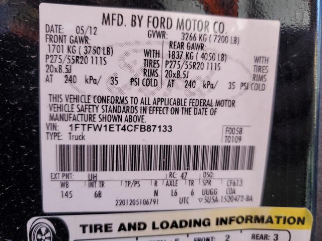 Photo 10 from auction – 2012 FORD F150 SUPER with VIN 1FTFW1ET4CFB87133