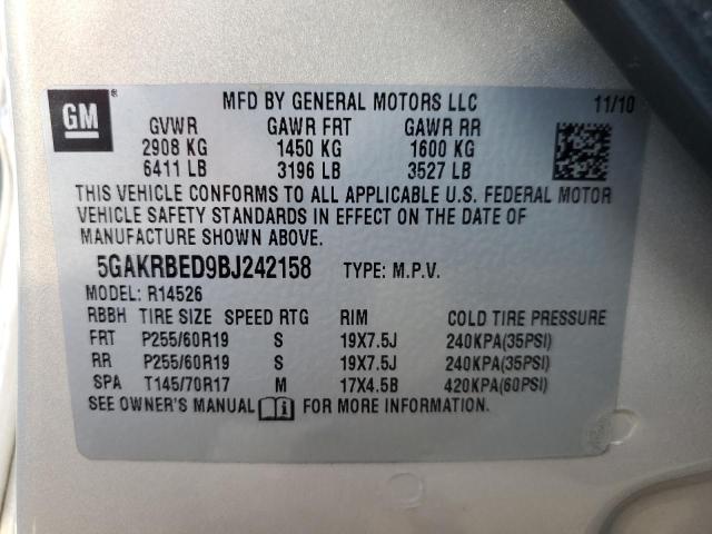 Photo 10 from auction – 2011 BUICK ENCLAVE CX with VIN 5GAKRBED9BJ242158
