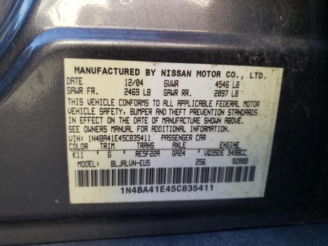 Photo 10 from auction – 2005 NISSAN MAXIMA SE with VIN 1N4BA41E45C835411