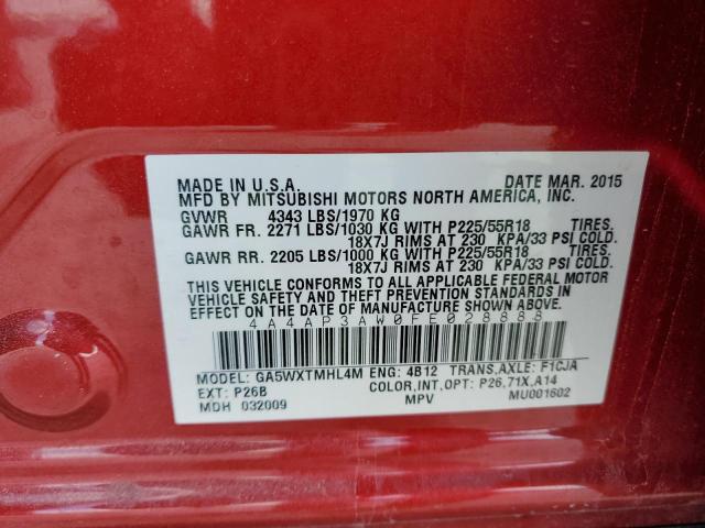 Photo 10 from auction – 2015 MITSUBISHI OUTLANDER with VIN 4A4AP3AW0FE028888