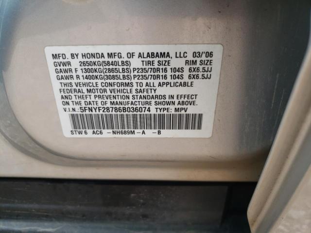 Photo 10 from auction – 2006 HONDA PILOT EX with VIN 5FNYF28786B036074