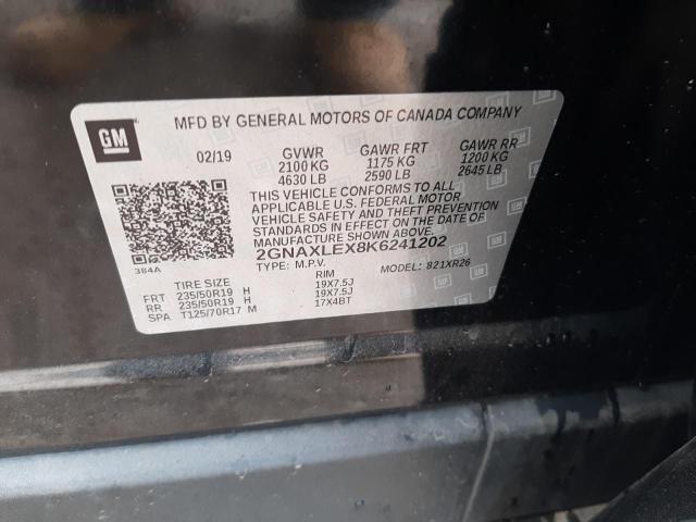 Photo 10 from auction – 2019 CHEVROLET EQUINOX LT with VIN 2GNAXLEX8K6241202