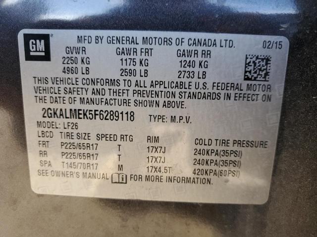 Photo 10 from auction – 2015 GMC TERRAIN SL with VIN 2GKALMEK5F6289118
