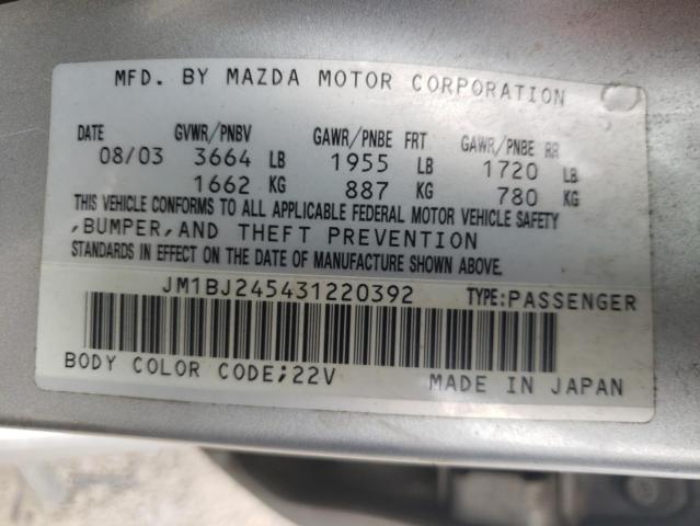 Photo 10 from auction – 2003 MAZDA PROTEGE PR with VIN JM1BJ245431220392
