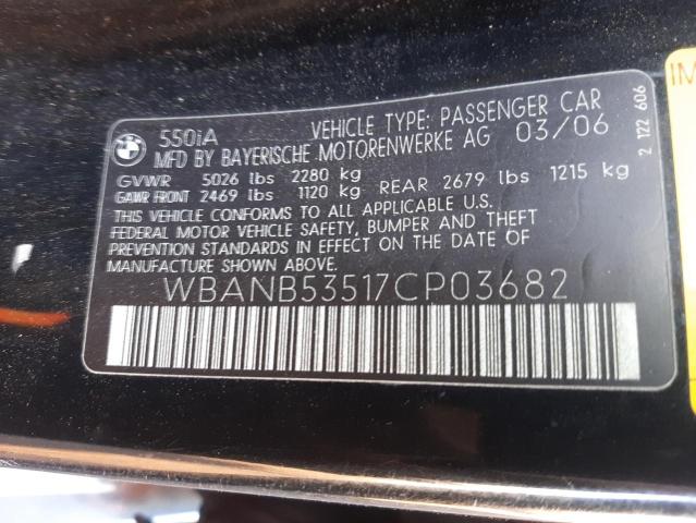 Photo 10 from auction – 2007 BMW 550 I with VIN WBANB53517CP03682