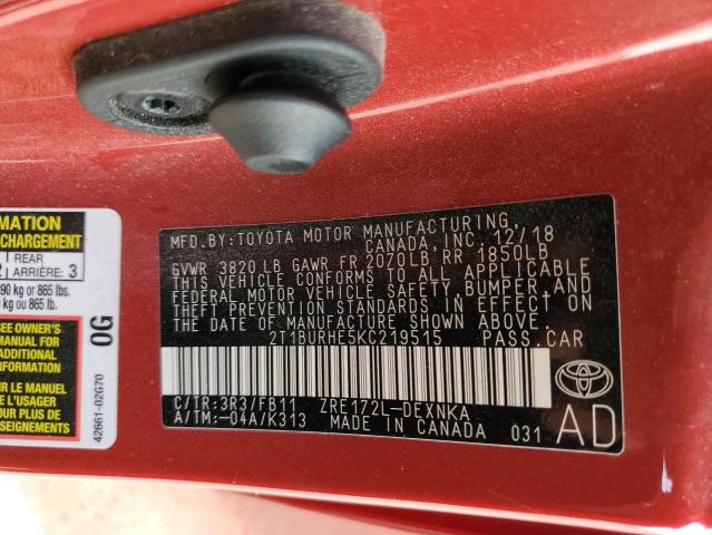 Photo 10 from auction – 2019 TOYOTA COROLLA L with VIN 2T1BURHE5KC219515