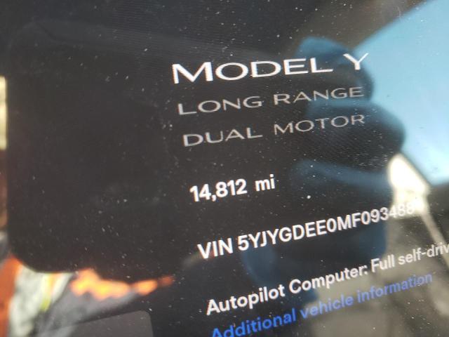 Photo 8 from auction – 2021 TESLA MODEL Y with VIN 5YJYGDEE0MF093488