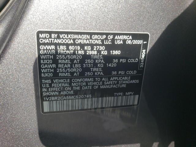 Photo 10 from auction – 2021 VOLKSWAGEN ATLAS SEL with VIN 1V2BR2CA5MC520745