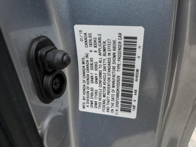 Photo 10 from auction – 2019 HONDA CIVIC LX with VIN 2HGFC4B60KH302639