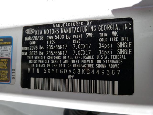 Photo 10 from auction – 2019 KIA SORENTO L with VIN 5XYPGDA38KG449367
