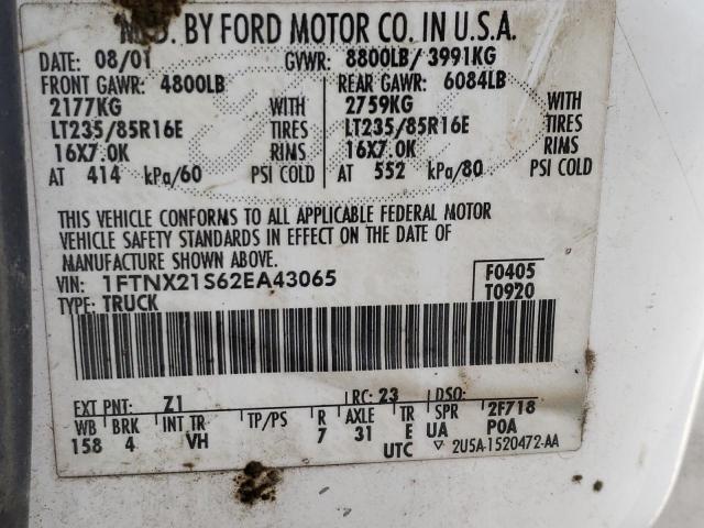 Photo 10 from auction – 2002 FORD F250 SUPER with VIN 1FTNX21S62EA43065