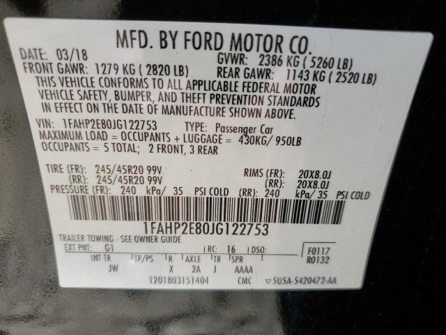 Photo 10 from auction – 2018 FORD TAURUS SEL with VIN 1FAHP2E80JG122753