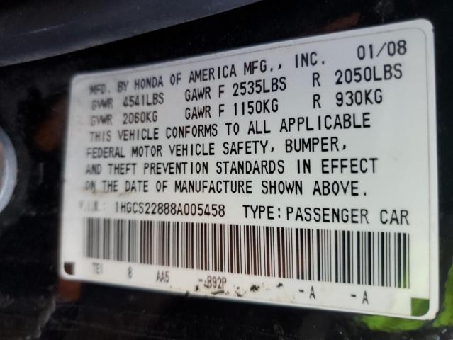 Photo 10 from auction – 2008 HONDA ACCORD EXL with VIN 1HGCS22888A005458
