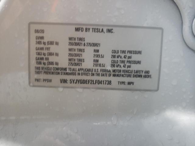 Photo 10 from auction – 2020 TESLA MODEL Y with VIN 5YJYGDEF2LF041738