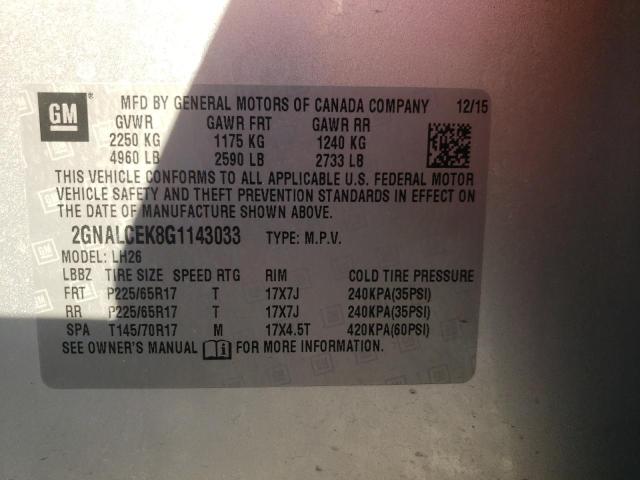 Photo 10 from auction – 2016 CHEVROLET EQUINOX LT with VIN 2GNALCEK8G1143033