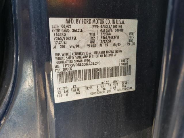 Photo 10 from auction – 2003 FORD F150 SUPER with VIN 1FTRW08L33KA36293