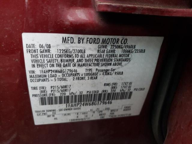 Photo 10 from auction – 2008 FORD TAURUS SEL with VIN 1FAHP24W68G179646