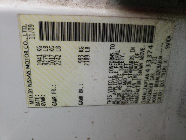 Photo 10 from auction – 2010 NISSAN ALTIMA BAS with VIN 1N4AL2AP5AN433374