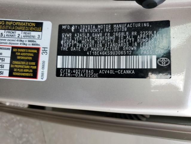 Photo 10 from auction – 2009 TOYOTA CAMRY BASE with VIN 4T1BE46K59U306512