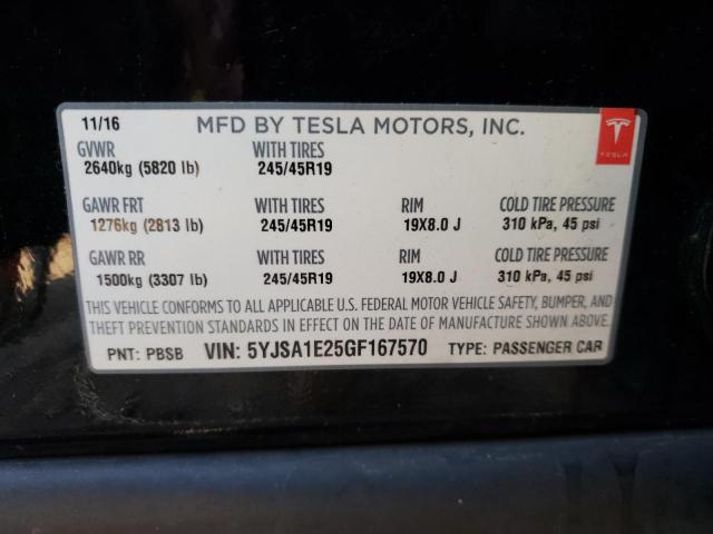 Photo 10 from auction – 2016 TESLA MODEL S with VIN 5YJSA1E25GF167570