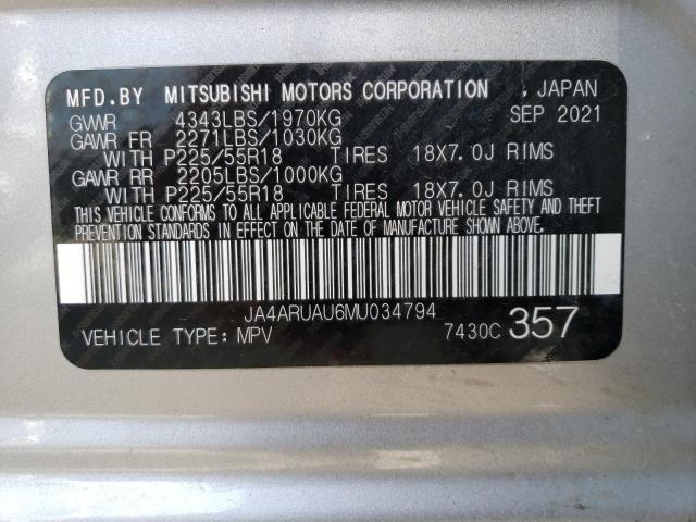 Photo 10 from auction – 2021 MITSUBISHI OUTLANDER with VIN JA4ARUAU6MU034794