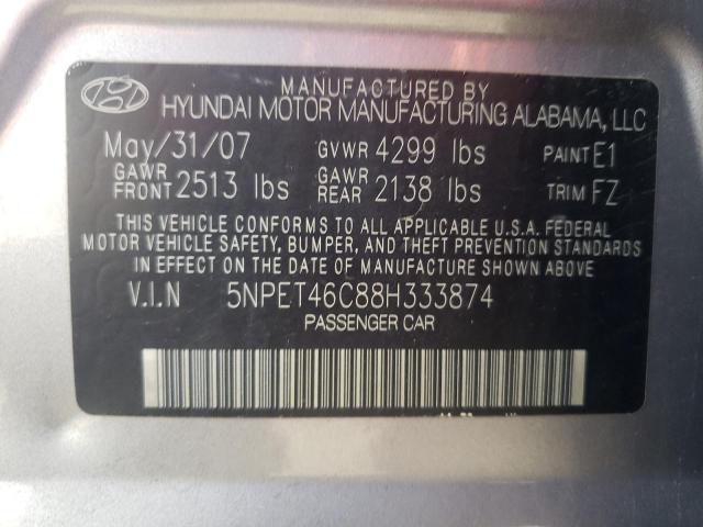 Photo 10 from auction – 2008 HYUNDAI SONATA GLS with VIN 5NPET46C88H333874