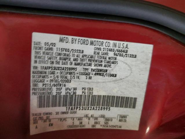 Photo 10 from auction – 2002 FORD TAURUS with VIN 1FAFP53UX2A228995