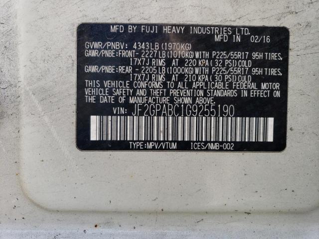 Photo 10 from auction – 2016 SUBARU CROSSTREK with VIN JF2GPABC1G9255190