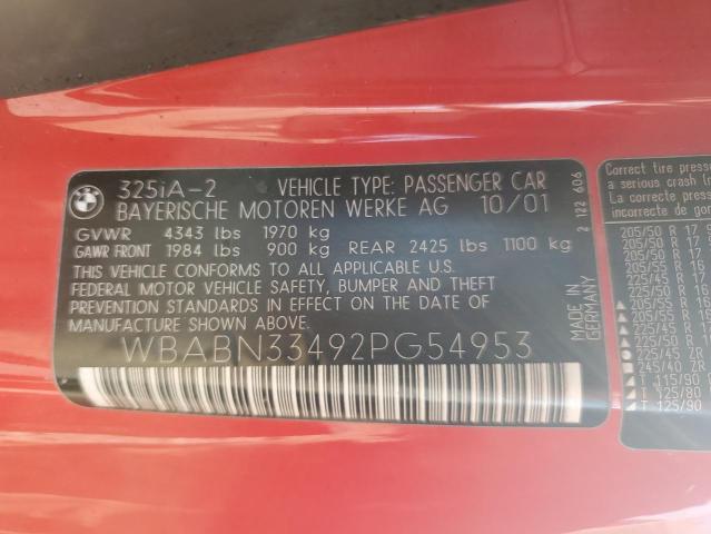 Photo 10 from auction – 2002 BMW 325 with VIN WBABN33492PG54953