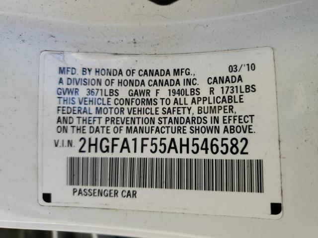 Photo 10 from auction – 2010 HONDA CIVIC LX with VIN 2HGFA1F55AH546582