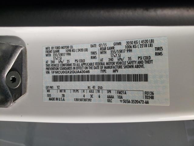 Photo 10 from auction – 2016 FORD ESCAPE SE with VIN 1FMCU0GX2GUA43046