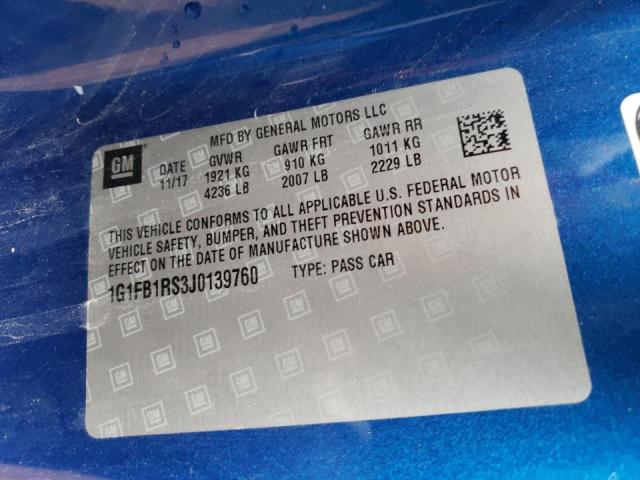 Photo 10 from auction – 2018 CHEVROLET CAMARO LT with VIN 1G1FB1RS3J0139760