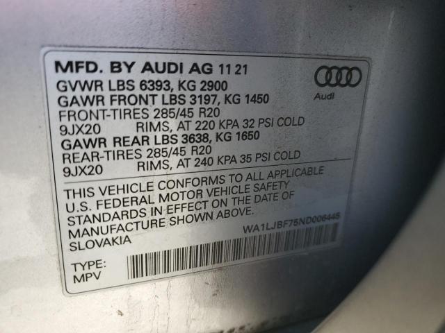 Photo 10 from auction – 2022 AUDI Q7 PREMIUM with VIN WA1LJBF75ND006445