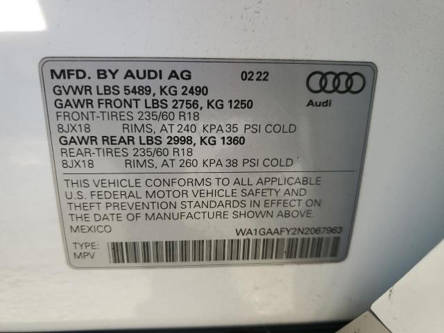 Photo 10 from auction – 2022 AUDI Q5 PREMIUM with VIN WA1GAAFY2N2067963