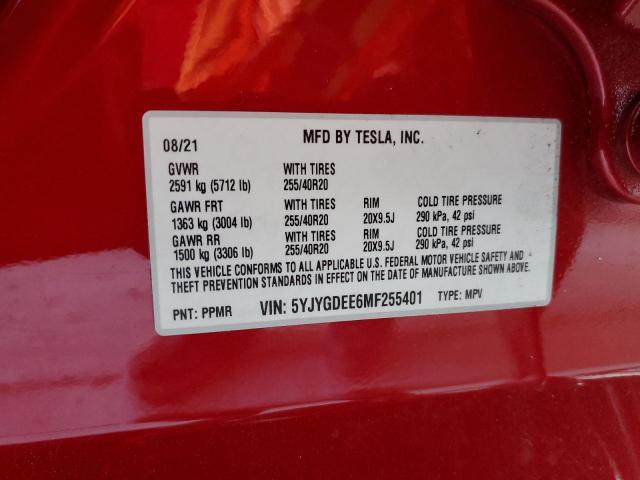 Photo 10 from auction – 2021 TESLA MODEL Y with VIN 5YJYGDEE6MF255401