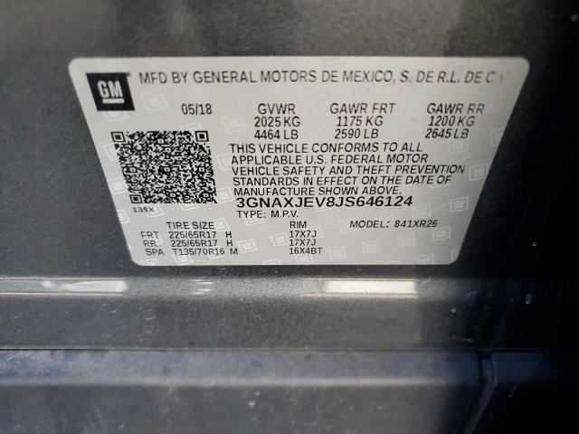 Photo 10 from auction – 2018 CHEVROLET EQUINOX LT with VIN 3GNAXJEV8JS646124