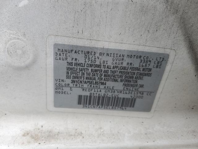 Photo 10 from auction – 2014 NISSAN VERSA S with VIN 3N1CN7AP5EL857964