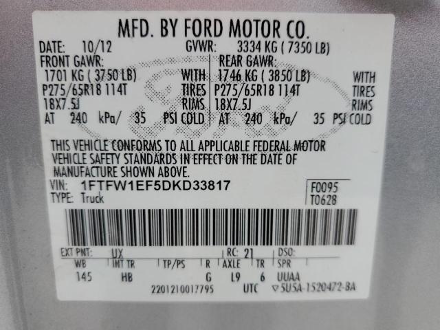 Photo 10 from auction – 2013 FORD F150 SUPER with VIN 1FTFW1EF5DKD33817