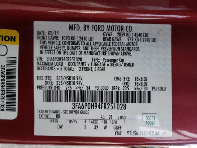Photo 10 from auction – 2015 FORD FUSION SE with VIN 3FA6P0H94FR251028