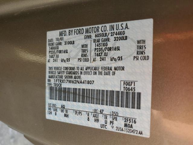 Photo 10 from auction – 2002 FORD F150 with VIN 1FTRX17W62NA41807