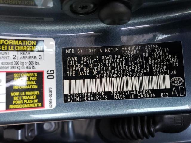 Photo 10 from auction – 2015 TOYOTA COROLLA L with VIN 2T1BURHE2FC273036