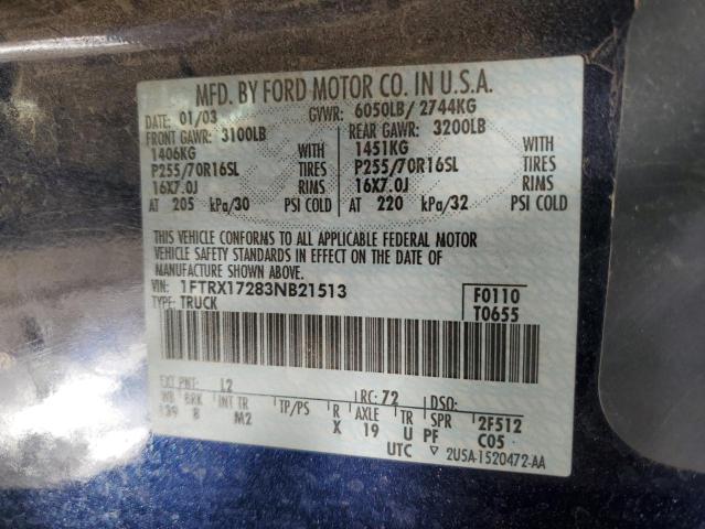 Zdjęcie 10 z aukcji – 2003 FORD F150 z VIN 1FTRX17283NB21513