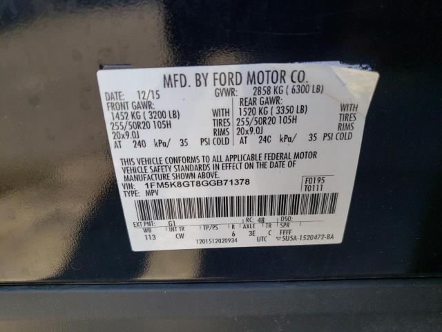 Photo 10 from auction – 2016 FORD EXPLORER S with VIN 1FM5K8GT8GGB71378