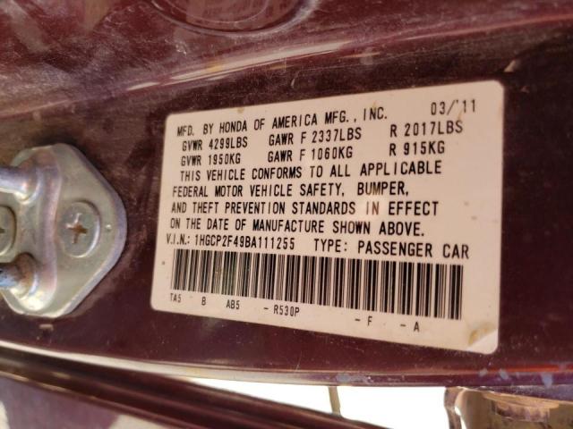 Photo 10 from auction – 2011 HONDA ACCORD LXP with VIN 1HGCP2F49BA111255