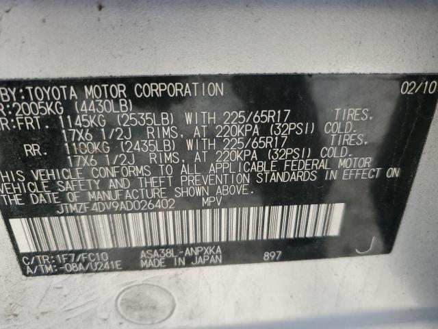Photo 10 from auction – 2010 TOYOTA RAV4 with VIN JTMZF4DV9AD026402
