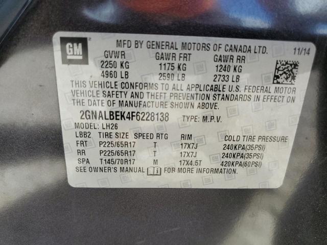 Photo 10 from auction – 2015 CHEVROLET EQUINOX LT with VIN 2GNALBEK4F6228138