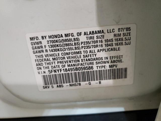 Photo 10 from auction – 2005 HONDA PILOT EX with VIN 5FNYF18495B059586