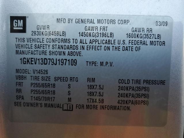 Photo 10 from auction – 2009 GMC ACADIA SLE with VIN 1GKEV13D79J197109